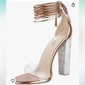 Gold Rhinestone High Heels with adjustable ankle straps